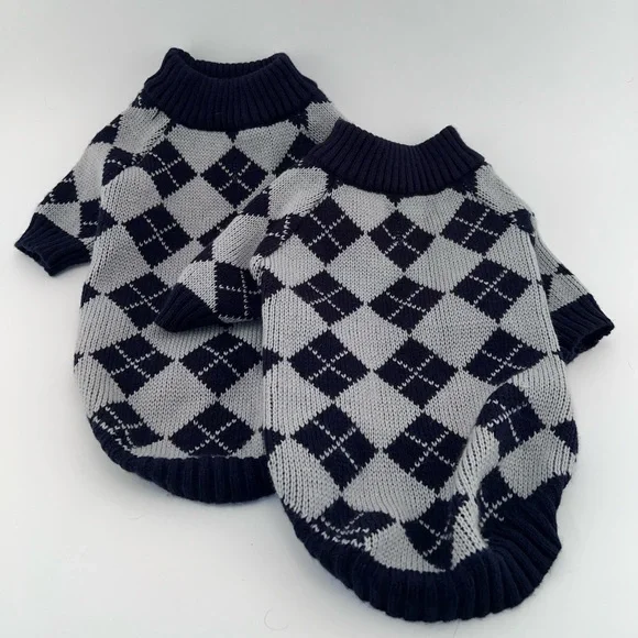 Navy and Gray Argyle Dog Sweater Size Medium—2 Available - Picture 1 of 3